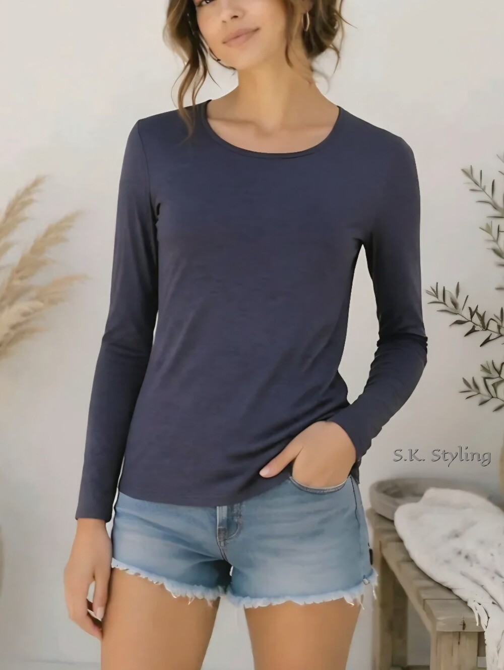 Fabletics T-Shirt Stretch TENCEL Knit Athletic Workout Bluish/Gray size M/Large